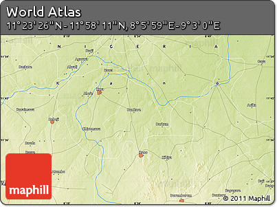 Physical Map of the Area around 11° 40' 49" N, 8° 34' 29" E