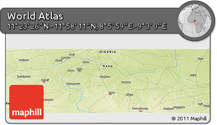 Physical Panoramic Map of the Area around 11° 40' 49" N, 8° 34' 29" E