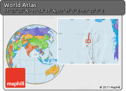 Political Location Map of the Area around 11° 40' 49" N, 92° 43' 29" E