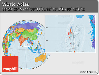 Political Location Map of the Area around 11° 40' 49" N, 92° 43' 29" E