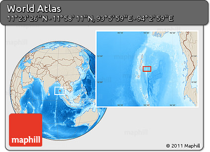Shaded Relief Location Map of the Area around 11° 40' 49" N, 93° 34' 29" E