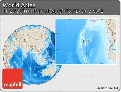 Shaded Relief Location Map of the Area around 11° 40' 49" N, 93° 34' 29" E