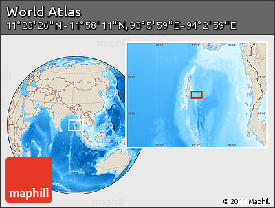 Shaded Relief Location Map of the Area around 11° 40' 49" N, 93° 34' 29" E