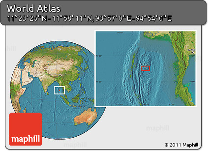 Satellite Location Map of the Area around 11° 40' 49" N, 94° 25' 30" E