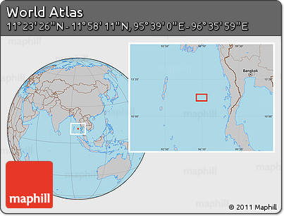 Gray Location Map of the Area around 11° 40' 49" N, 96° 7' 30" E