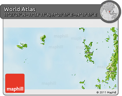 Physical 3D Map of the Area around 11° 40' 49" N, 97° 49' 29" E
