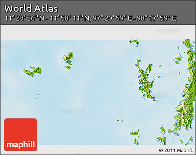 Physical 3D Map of the Area around 11° 40' 49" N, 97° 49' 29" E