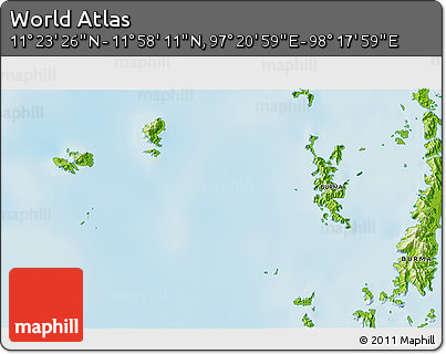 Physical 3D Map of the Area around 11° 40' 49" N, 97° 49' 29" E