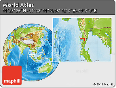 Physical Location Map of the Area around 11° 40' 49" N, 98° 40' 30" E