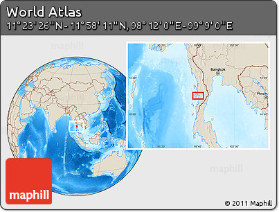 Shaded Relief Location Map of the Area around 11° 40' 49" N, 98° 40' 30" E