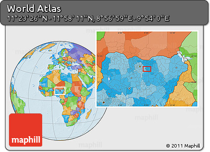Political Location Map of the Area around 11° 40' 49" N, 9° 25' 30" E