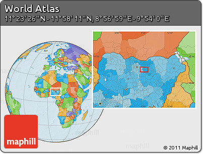 Political Location Map of the Area around 11° 40' 49" N, 9° 25' 30" E