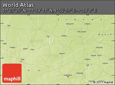 Physical Map of the Area around 11° 40' 49" N, 9° 25' 30" E