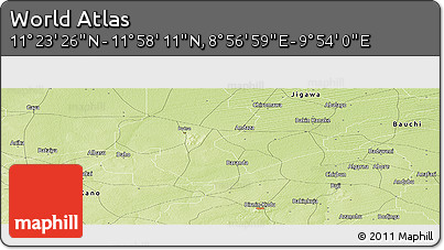 Physical Panoramic Map of the Area around 11° 40' 49" N, 9° 25' 30" E