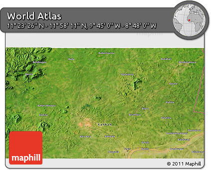 Satellite 3D Map of the Area around 11° 40' 49" N, 9° 16' 30" W