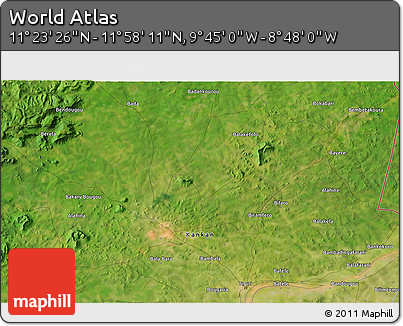 Satellite 3D Map of the Area around 11° 40' 49" N, 9° 16' 30" W
