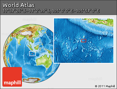 Physical Location Map of the Area around 11° 20' 3" S, 105° 28' 29" E