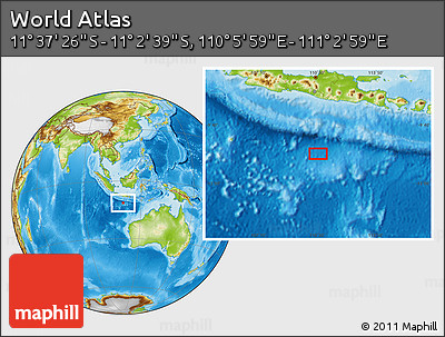 Physical Location Map of the Area around 11° 20' 3" S, 110° 34' 29" E