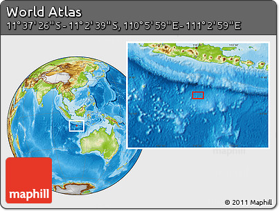 Physical Location Map of the Area around 11° 20' 3" S, 110° 34' 29" E