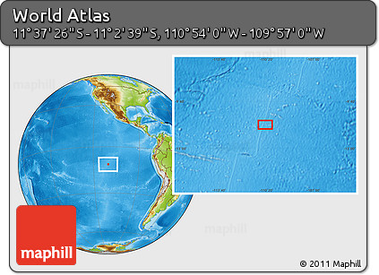 Physical Location Map of the Area around 11° 20' 3" S, 110° 25' 30" W