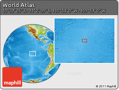 Physical Location Map of the Area around 11° 20' 3" S, 110° 25' 30" W