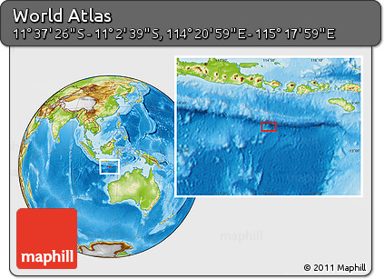Physical Location Map of the Area around 11° 20' 3" S, 114° 49' 29" E