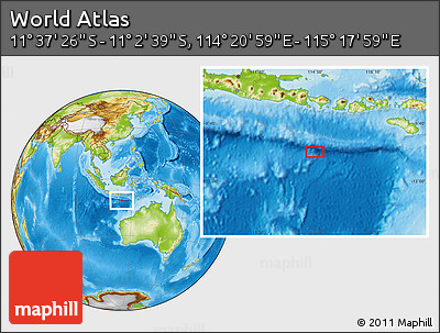 Physical Location Map of the Area around 11° 20' 3" S, 114° 49' 29" E
