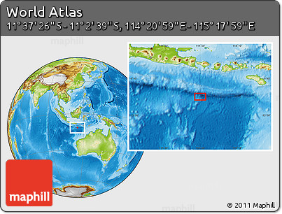 Physical Location Map of the Area around 11° 20' 3" S, 114° 49' 29" E