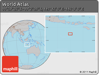 Gray Location Map of the Area around 11° 20' 3" S, 115° 40' 30" E