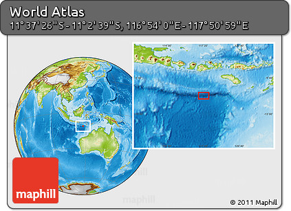 Physical Location Map of the Area around 11° 20' 3" S, 117° 22' 30" E