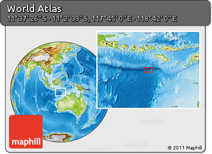 Physical Location Map of the Area around 11° 20' 3" S, 118° 13' 29" E