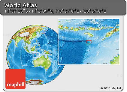 Physical Location Map of the Area around 11° 20' 3" S, 119° 55' 30" E