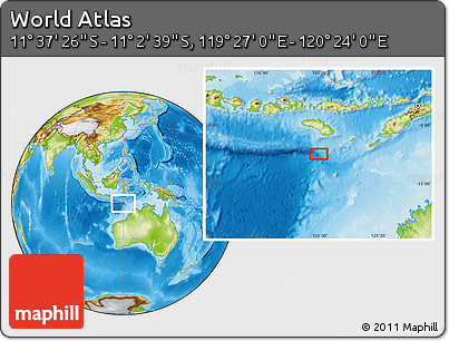 Physical Location Map of the Area around 11° 20' 3" S, 119° 55' 30" E