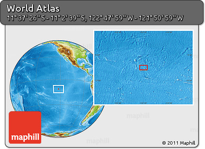 Physical Location Map of the Area around 11° 20' 3" S, 122° 19' 29" W