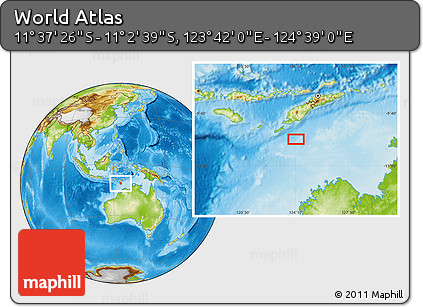 Physical Location Map of the Area around 11° 20' 3" S, 124° 10' 30" E