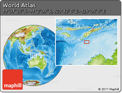 Physical Location Map of the Area around 11° 20' 3" S, 124° 10' 30" E