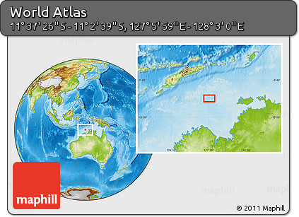 Physical Location Map of the Area around 11° 20' 3" S, 127° 34' 30" E