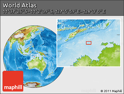 Physical Location Map of the Area around 11° 20' 3" S, 127° 34' 30" E