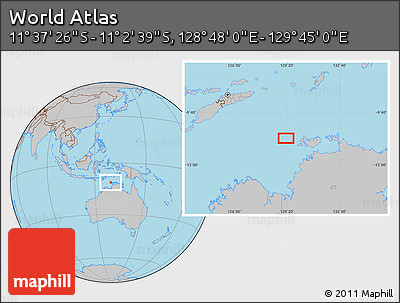 Gray Location Map of the Area around 11° 20' 3" S, 129° 16' 30" E