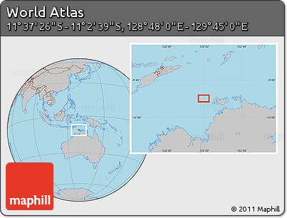 Gray Location Map of the Area around 11° 20' 3" S, 129° 16' 30" E