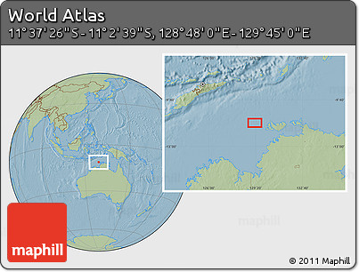 Savanna Style Location Map of the Area around 11° 20' 3" S, 129° 16' 30" E, hill shading