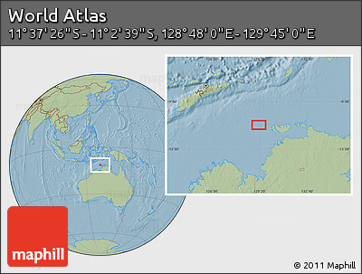 Savanna Style Location Map of the Area around 11° 20' 3" S, 129° 16' 30" E, hill shading