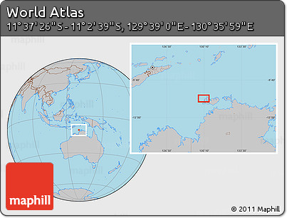 Gray Location Map of the Area around 11° 20' 3" S, 130° 7' 30" E