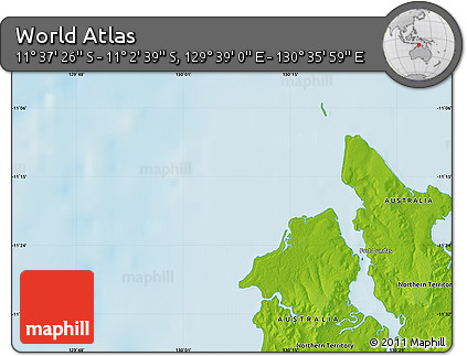 Physical Map of the Area around 11° 20' 3" S, 130° 7' 30" E