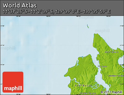 Physical Map of the Area around 11° 20' 3" S, 130° 7' 30" E