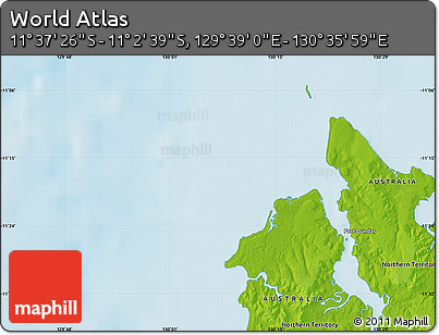Physical Map of the Area around 11° 20' 3" S, 130° 7' 30" E