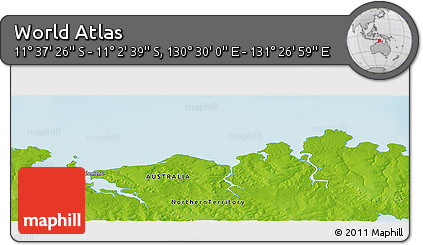 Physical Panoramic Map of the Area around 11° 20' 3" S, 130° 58' 29" E