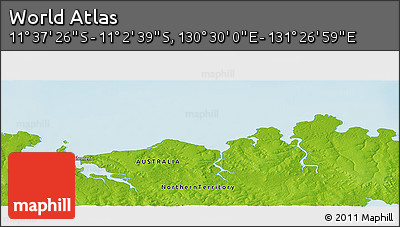 Physical Panoramic Map of the Area around 11° 20' 3" S, 130° 58' 29" E