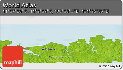 Physical Panoramic Map of the Area around 11° 20' 3" S, 130° 58' 29" E