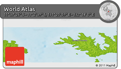 Physical Panoramic Map of the Area around 11° 20' 3" S, 131° 49' 29" E